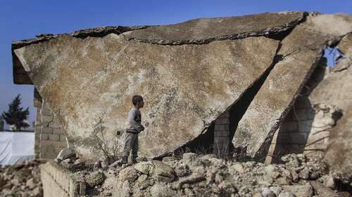 Ein Gebäude in Trümmern, Syrien.