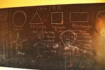 Eine Schultafel in Afrika für den Englisch-Unterricht.