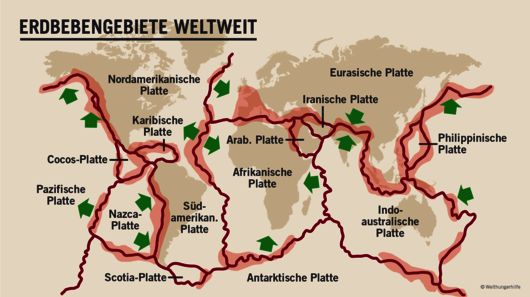 Infografik Erdbebengebiete weltweit, 2020.