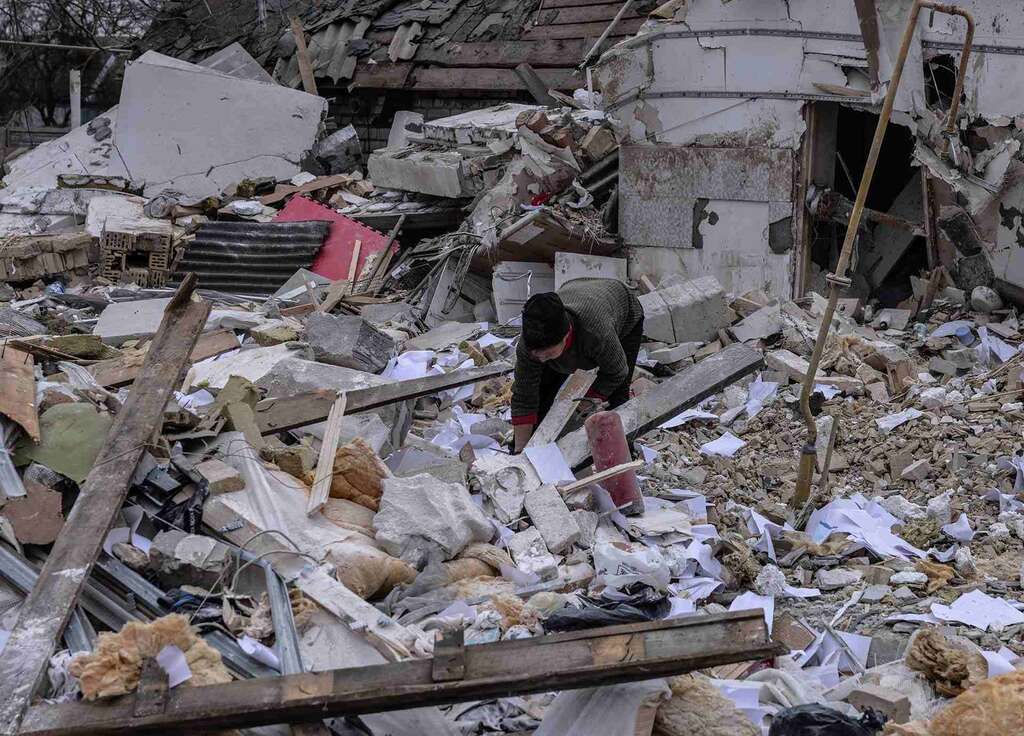 Krieg in der Ukraine: Ein zerstörtes Dorf in der Nähe von Kiew.