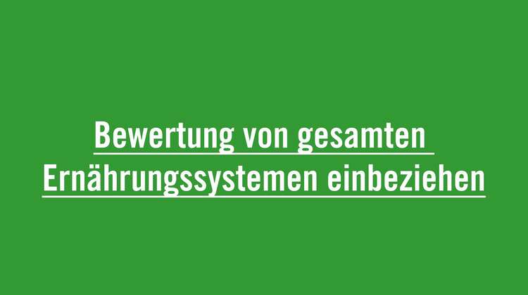 Die Effizienz von Ernährungssystemen muss u.a. an den gesamten Auswirkungen auf die Umwelt, der Nahrungsmittelqualität, sozialen Inklusion und des Zugangs zu Nahrungsmitteln gemessen werden und nicht nur an der Menge der produzierten Lebensmittel. 