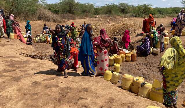 Viele Frauen stehen in einer Schlange.
