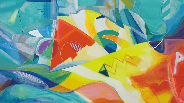 Acryl, Sprühlack, Marker, Kreide, Ölkreide auf Leinwand von Ce Jian: Blind Passenger, 2019