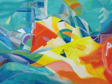 Acryl, Sprühlack, Marker, Kreide, Ölkreide auf Leinwand von Ce Jian: Blind Passenger, 2019