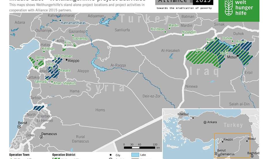 Map: Welthungerhilfe project activities in the Middle East