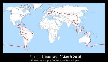 Weltkarte Routaplan: 56 Länder von Eichstätt bis Kuba