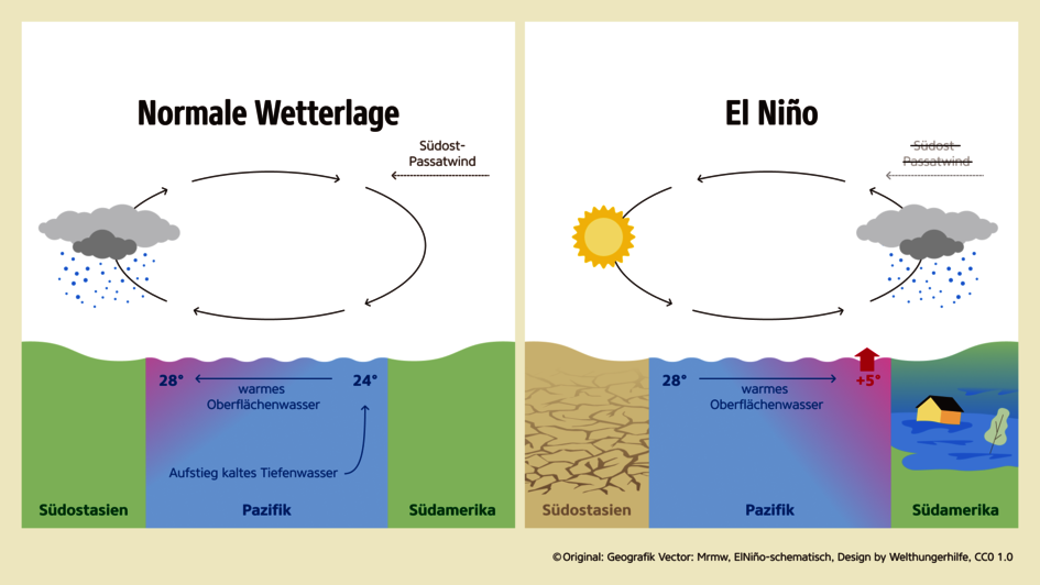 Grafik: Die Entstehung des Klimaphänomens El Niño