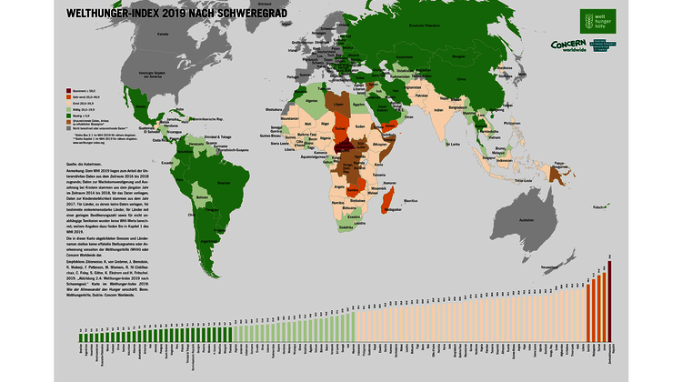 Welthunger-Index 2019: Verteilungen nach Schweregrad (Detailansicht)