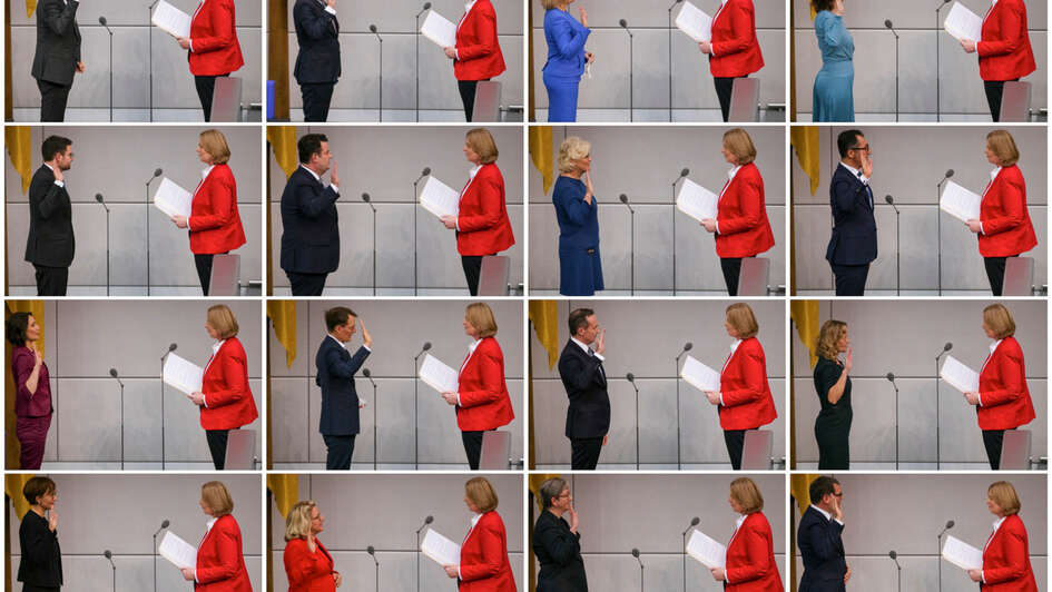 Collage: Vereidigungen des Kabinett der neuen Ampel-Koalition.